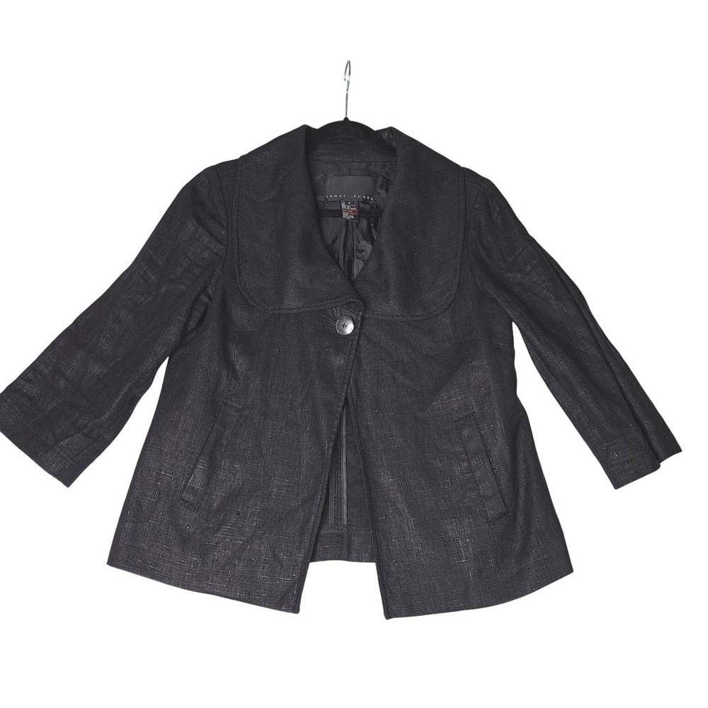 YANSI FUGEL Black Linen Blend Womens Blazer Jacket Size S